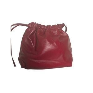Timmy Woods Beverly Hills Red Leather Drawstring Pouch Bag Vintage